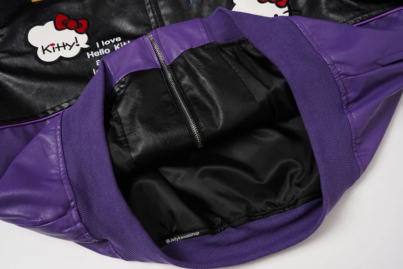 Black and Purple Leather Jacket Unisex Coats