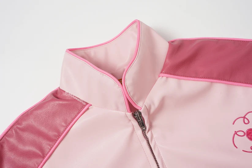 Pink Leather Jacket Unisex Coat