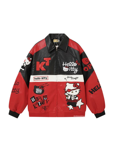 Black and Red Leather Jacket Unisex Coats