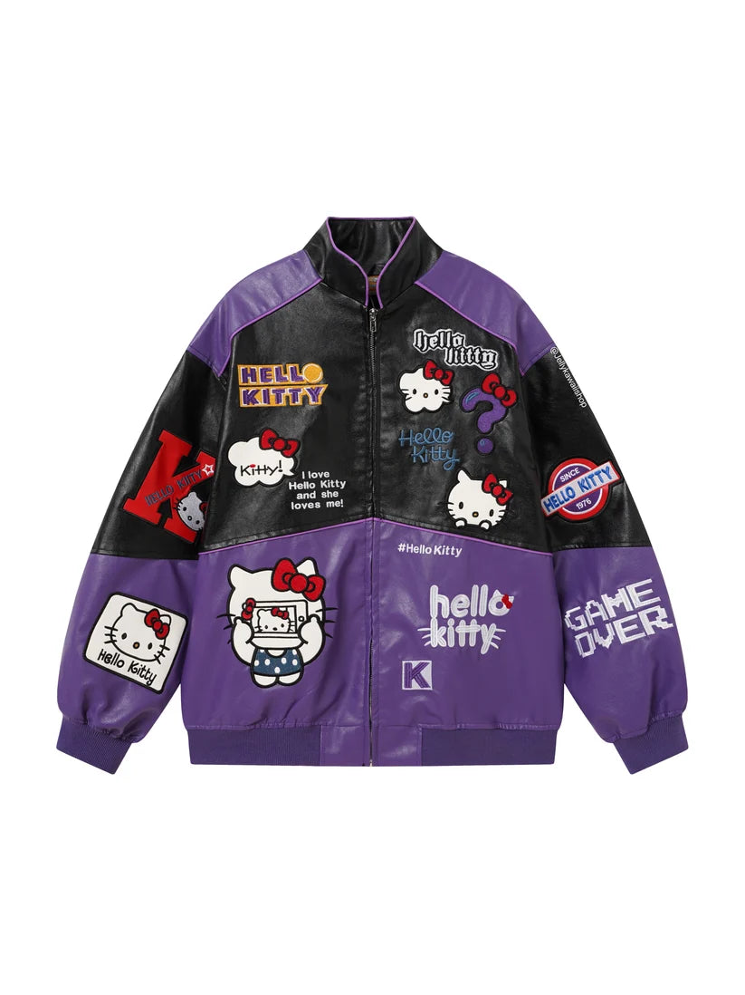 Black and Purple Leather Jacket Unisex Coats