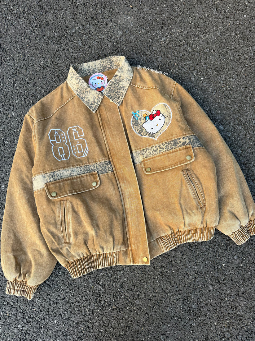 Brown Leopard Print Varsity Jacket Baseball Bomber Jacket