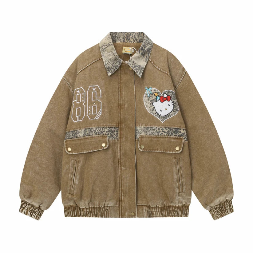 Brown Leopard Print Varsity Jacket Baseball Bomber Jacket