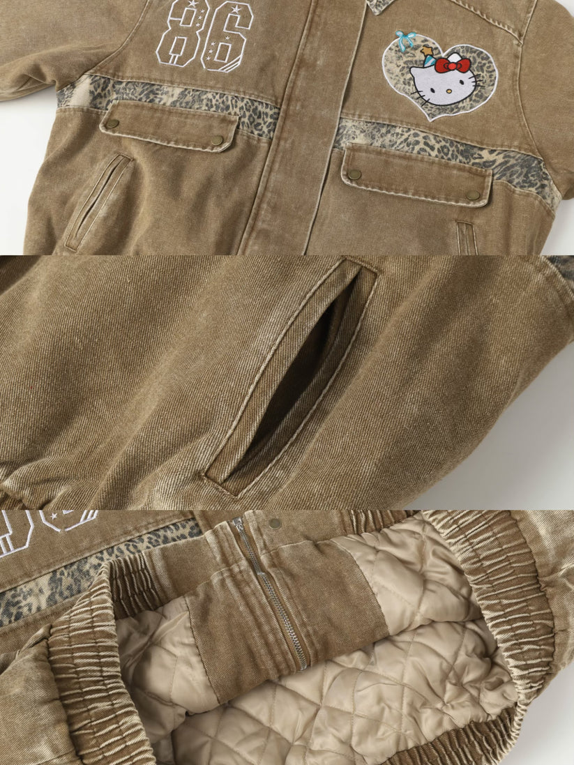 Brown Leopard Print Varsity Jacket Baseball Bomber Jacket