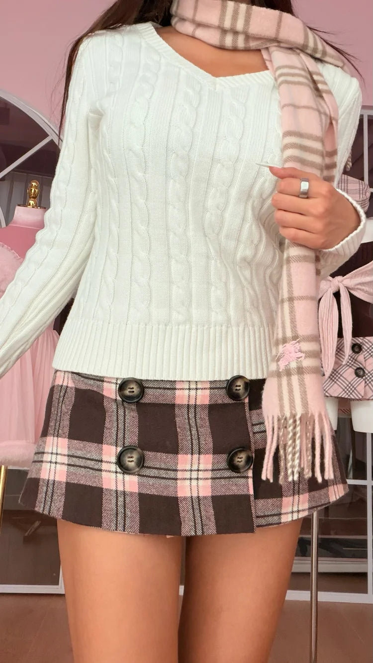 Blair Preppy Plaid Mini Skirt (Brown)