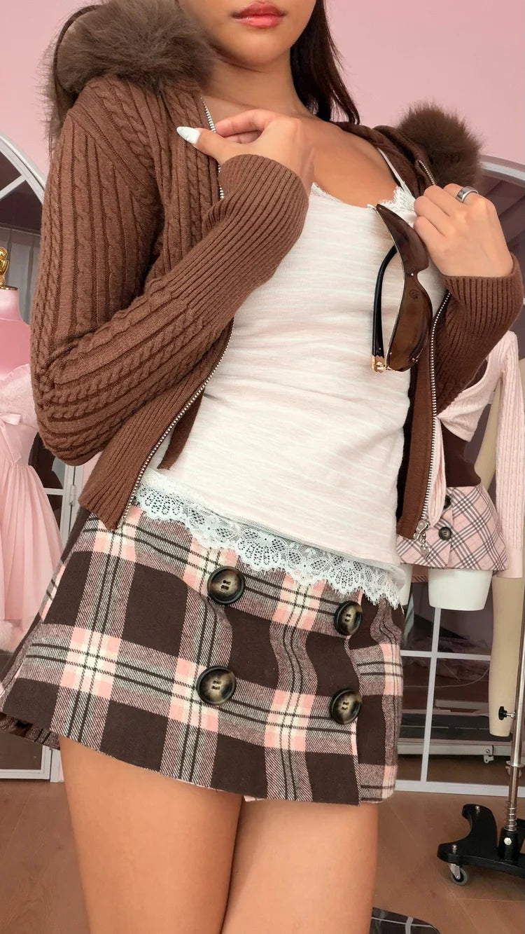 Blair Preppy Plaid Mini Skirt (Brown)
