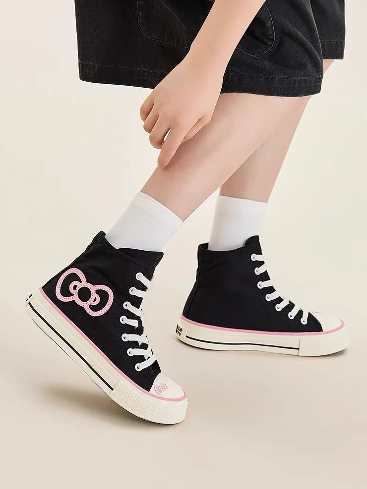 Foldable Hightop Canvas Lace-Up Women's Shoes