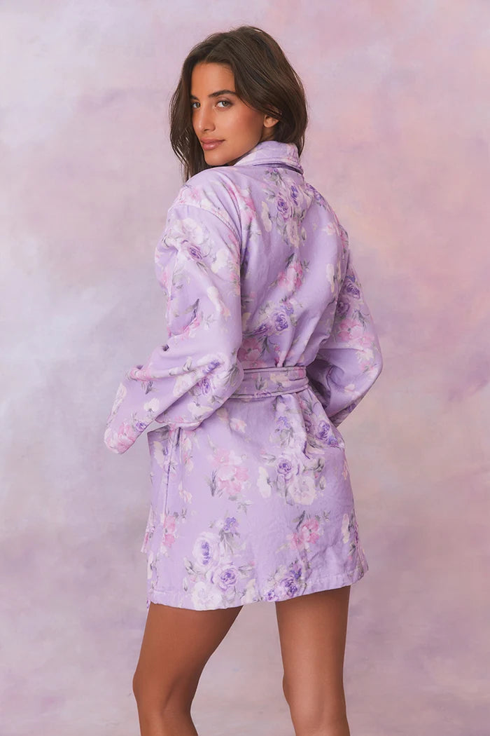 LoveShackFancy Indie Cotton Bath Robe – Purple Floral