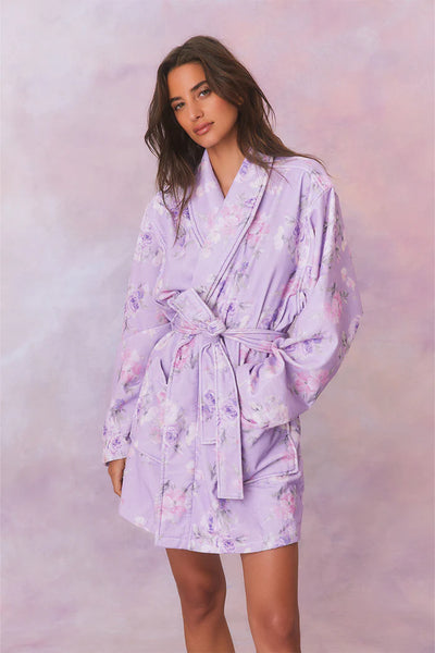 LoveShackFancy Indie Cotton Bath Robe – Purple Floral