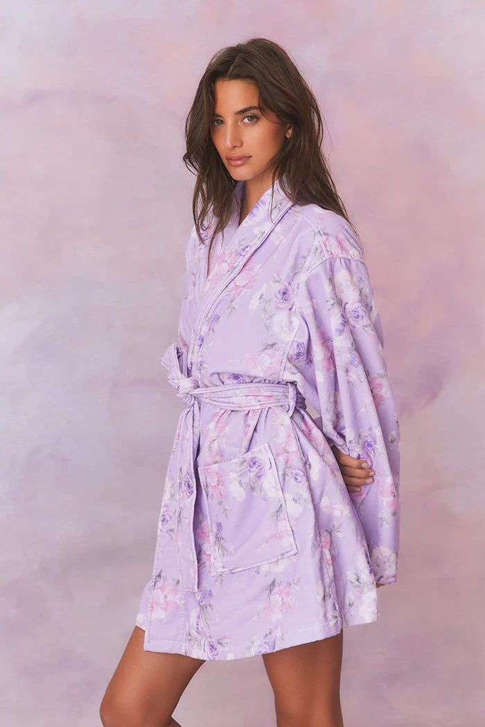 LoveShackFancy Indie Cotton Bath Robe – Purple Floral