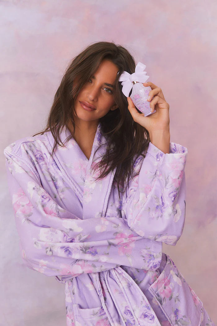LoveShackFancy Indie Cotton Bath Robe – Purple Floral