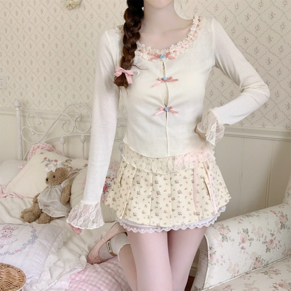 Kawaii Floral Pleated Mini Skirt – Coquette Pink Aesthetic Vibes