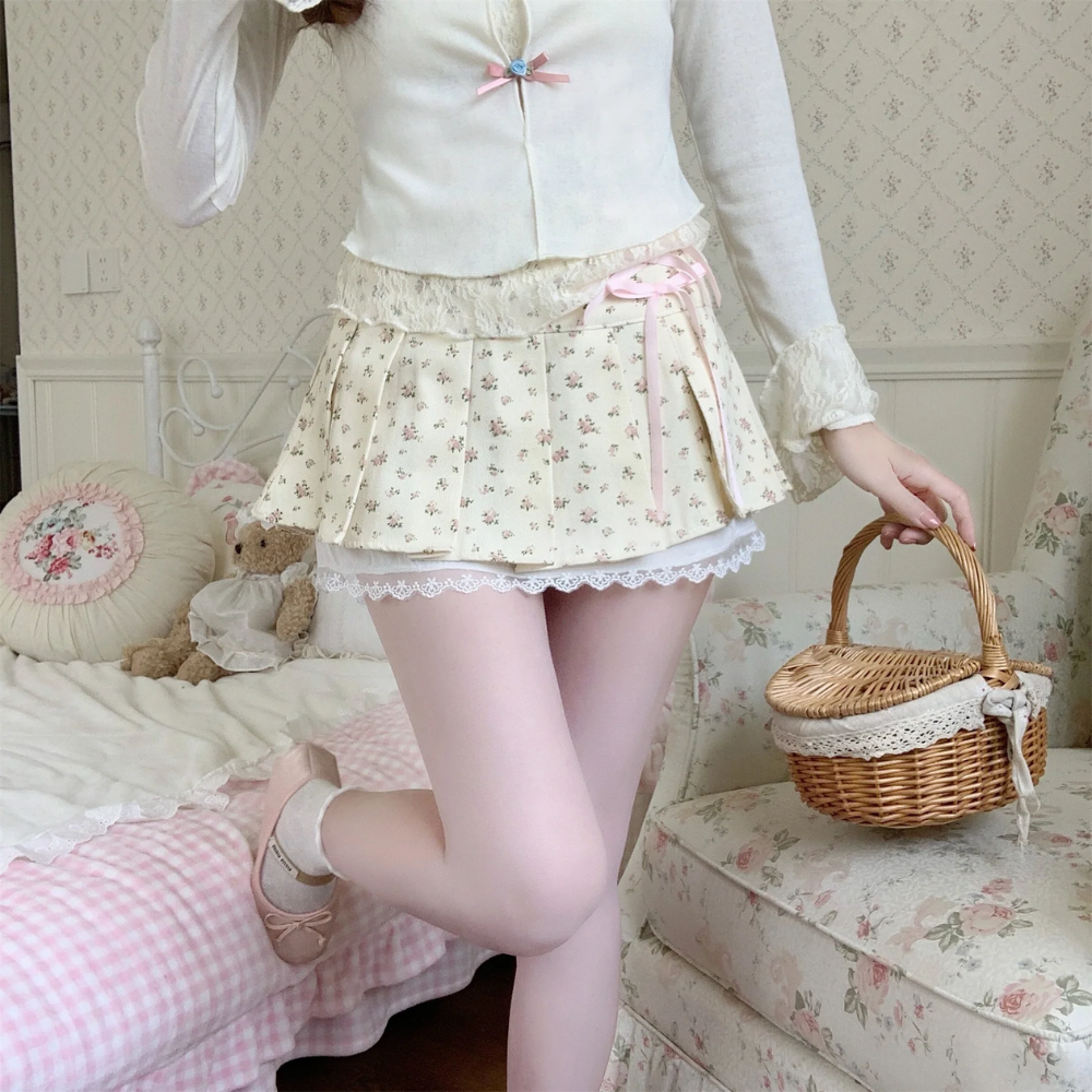 Kawaii Floral Pleated Mini Skirt – Coquette Pink Aesthetic Vibes