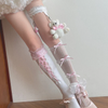 Kawaii Lace Stockings with Bear Garter – White & Black