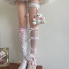 Kawaii Lace Stockings with Bear Garter – White & Black