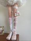 Kawaii Lace Stockings with Bear Garter – White & Black