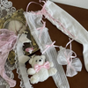 Kawaii Lace Stockings with Bear Garter – White & Black
