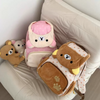 Kawaii Plush School Backpack – Brown & Pink