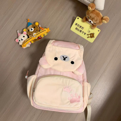 Kawaii Plush School Backpack – Brown & Pink