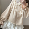 Kawaii Teddy Bear Blouse with long puffed sleeves, featuring adorable teddy bear face buttons for a cute and playful touch.
