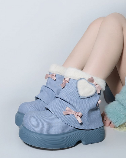 Kawaii Winter Denim Bow Boots