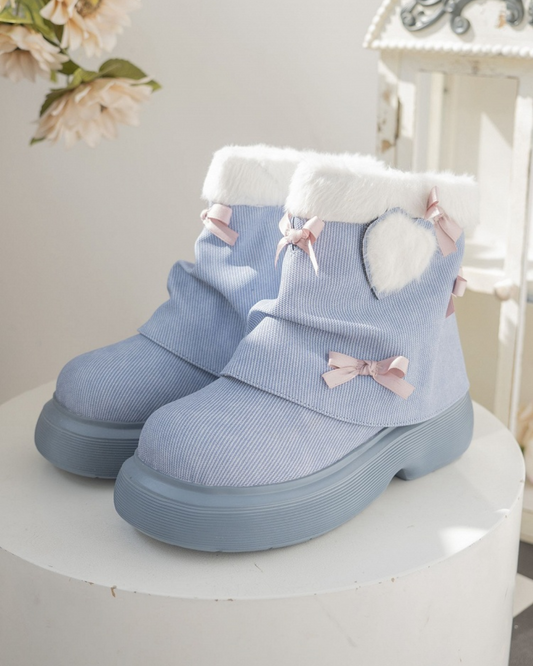 Kawaii Winter Denim Bow Boots