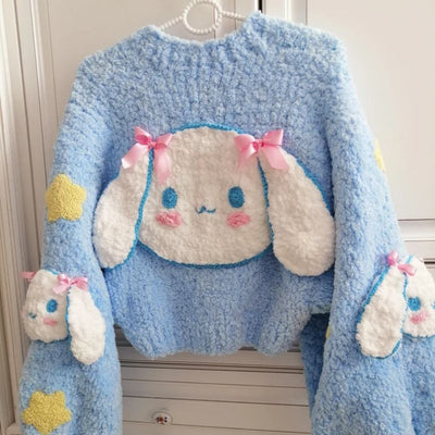 Handmade light blue knit kawaii cardigan