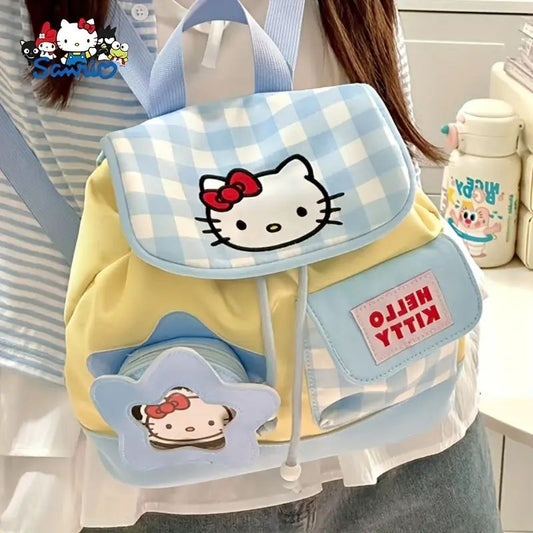 Kawaii Blue & White Plaid Cat Backpack