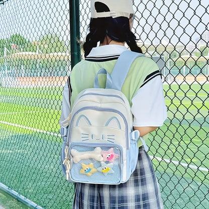 Kawaii Cat Backpack with Plush Display Pocket