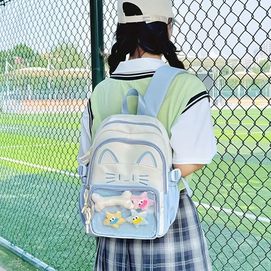 Kawaii Cat Backpack with Plush Display Pocket