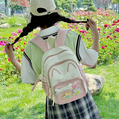 Kawaii Cat Backpack with Plush Display Pocket