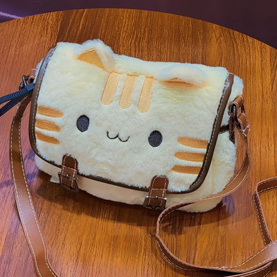 Kawaii Cat Shoulder Bag – Light Yellow Faux Leather