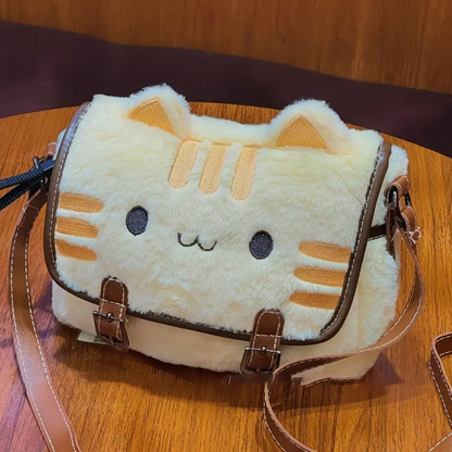 Kawaii Cat Shoulder Bag – Light Yellow Faux Leather