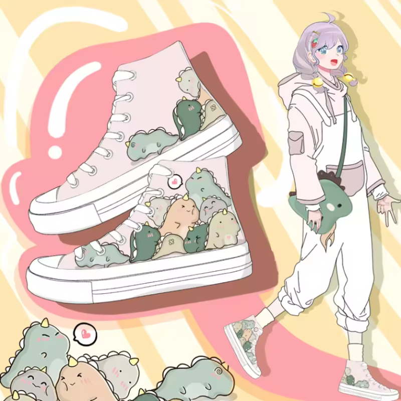 Kawaii Dinosaur Canvas Sneakers