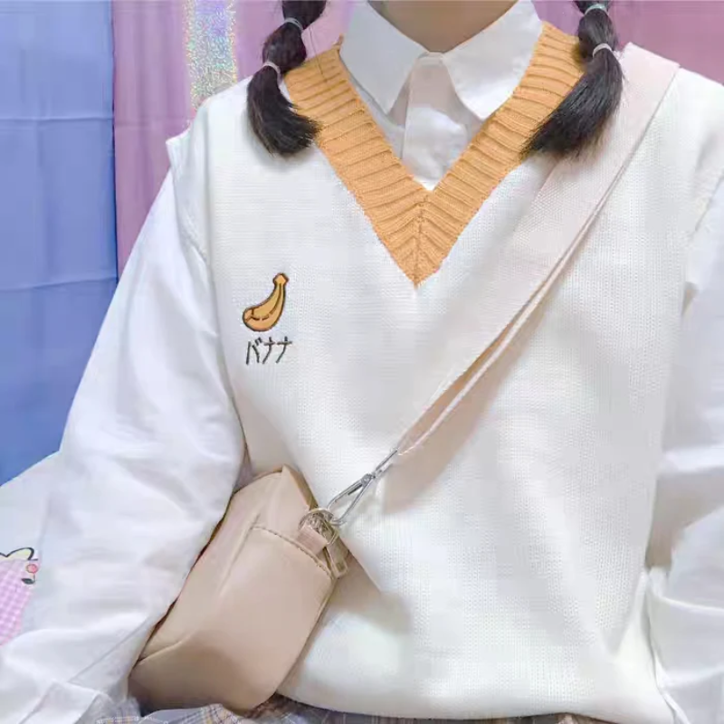 Kawaii Embroidery Fruits Knitted Vest