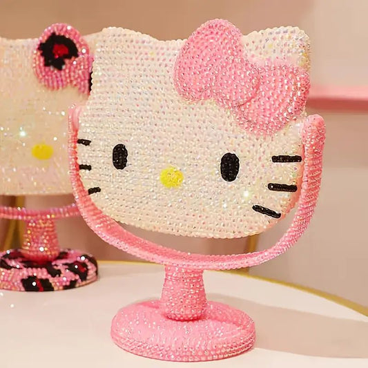 Kawaii Kitty Makeup Mirror with Rhinestones