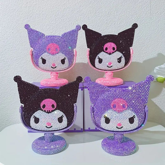 Kawaii Gothic Cat Makeup Mirror with Rhinestones