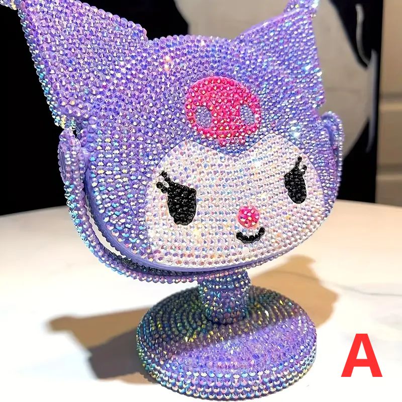Kawaii Gothic Cat Makeup Mirror with Rhinestones