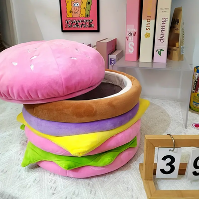 Kawaii Pink Hamburger Storage Basket with Lid