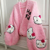 Kawaii pink plush cardigan with wide sleeves