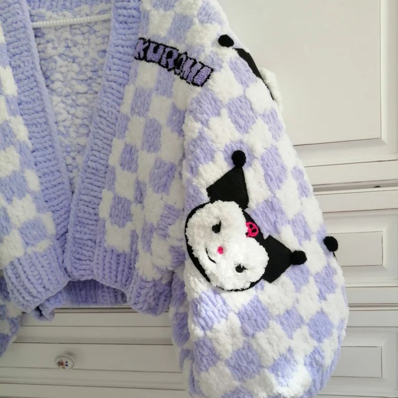Cozy oversized kawaii cardigan in purple plush