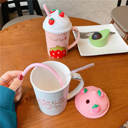 Kawaii Strawberry Ceramic Cup
