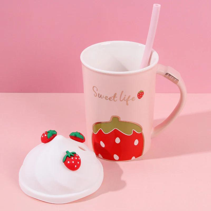 Kawaii Strawberry Ceramic Cup