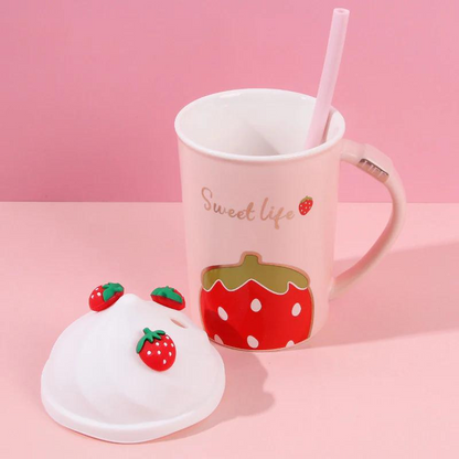 Kawaii Strawberry Ceramic Cup