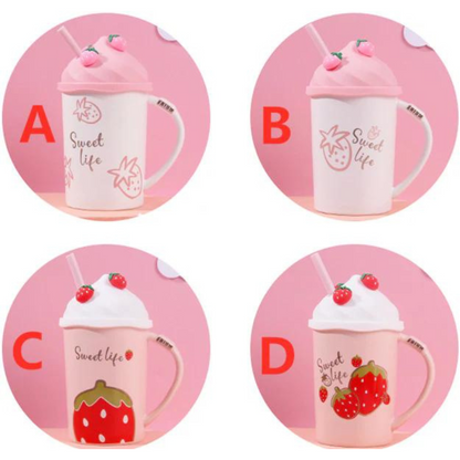 Kawaii Strawberry Ceramic Cup