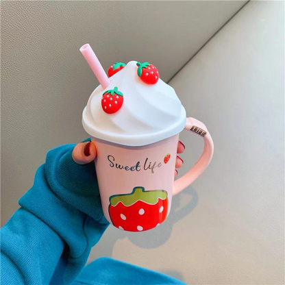 Kawaii Strawberry Ceramic Cup