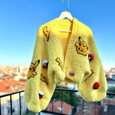 Kawaii yellow plush cardigan with wide sleeves