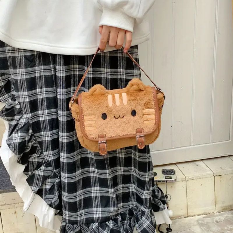 Kawaii Cat Shoulder Bag – Brown Faux Leather