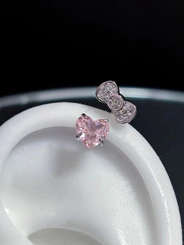 Kitty Helix Pink Heart Earrings
