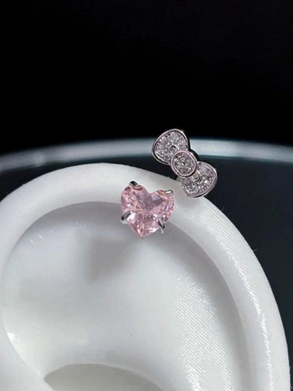 Kitty Helix Pink Heart Earrings