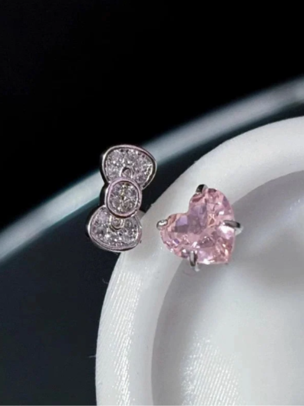 Kitty Helix Pink Heart Earrings